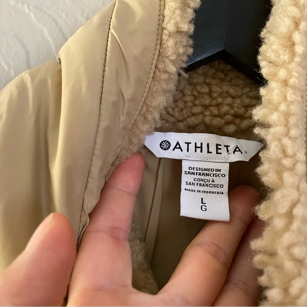ATHLETA Tan Quilted Fleece Hybrid Sherpa Jacket - NEW - LARGE - Picture 8 of 13
